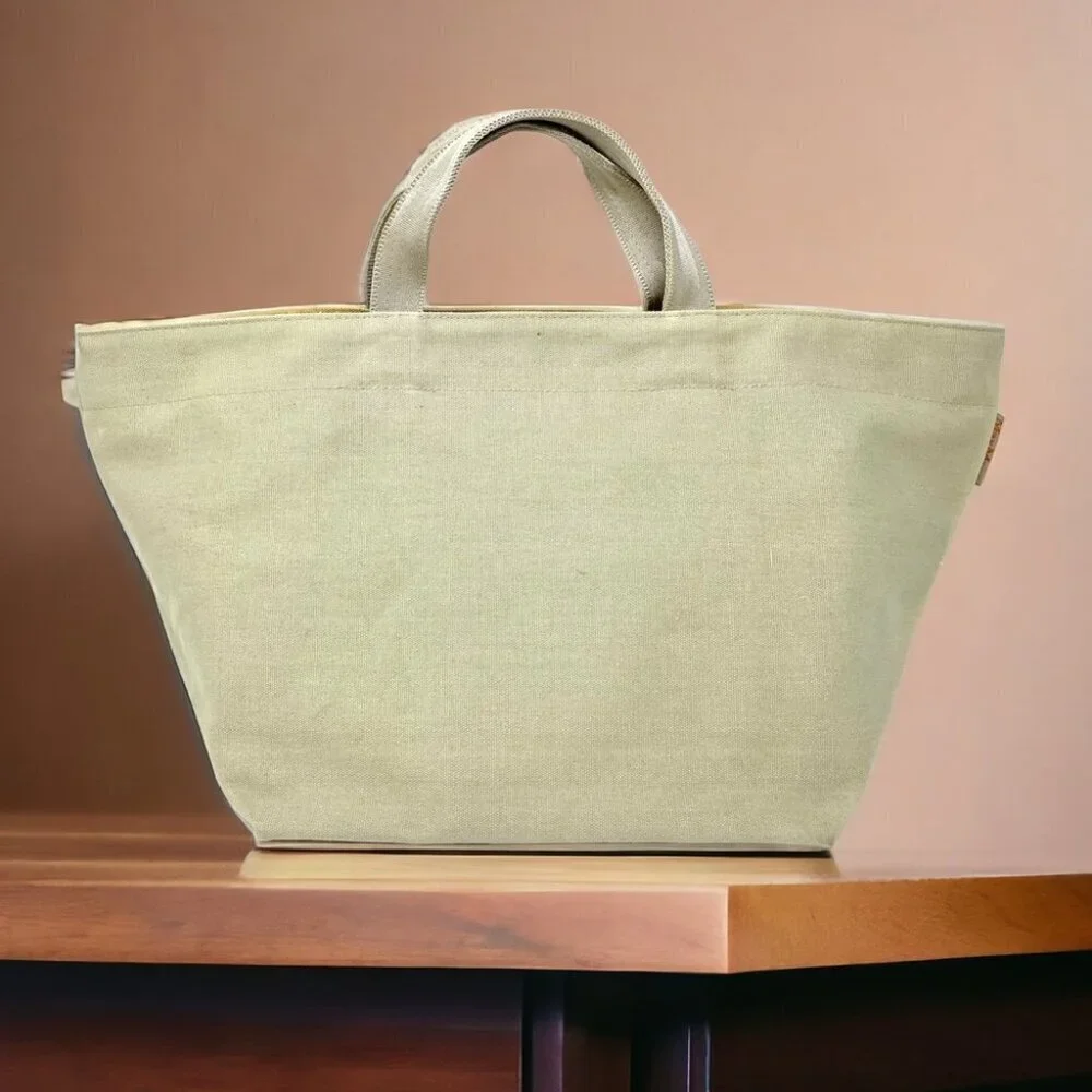 Max Mara Natural Tan Canvas Top Handle Bag